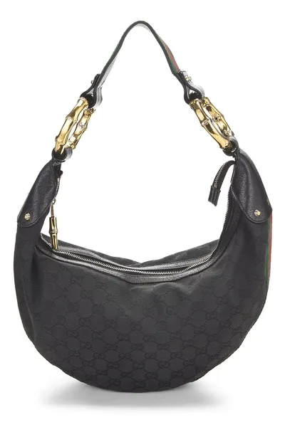 Gucci Black GG Canvas Bamboo Banana Hobo